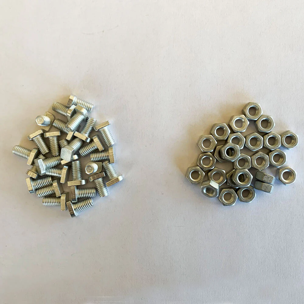 Pack of 25 Cropped Head Nuts & Bolts (25 x M6x11 Cropped Head & M6 Hex Aluminium Nuts/Bolts)